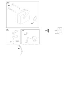 Governor Spring, Ignition, Muffler Diagram and Parts List for 84233-0198-E2  Briggs and Stratton Engine